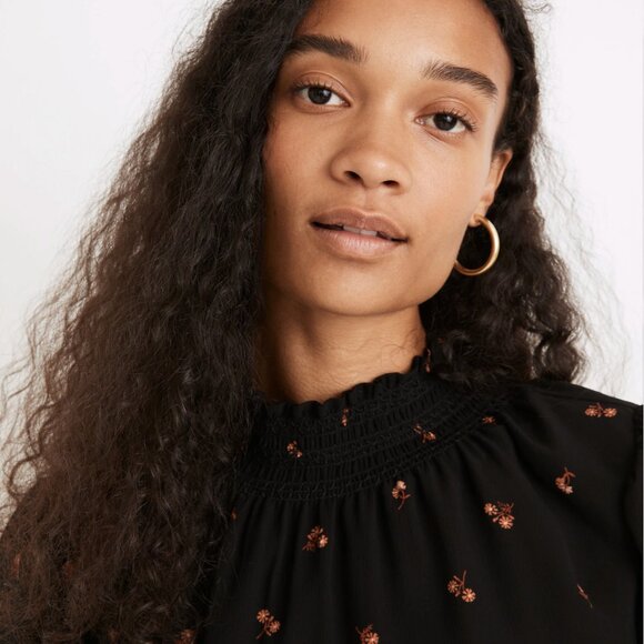 Madewell Women's Georgette Smocked Mockneck Top Size Small - Picture 4 of 16